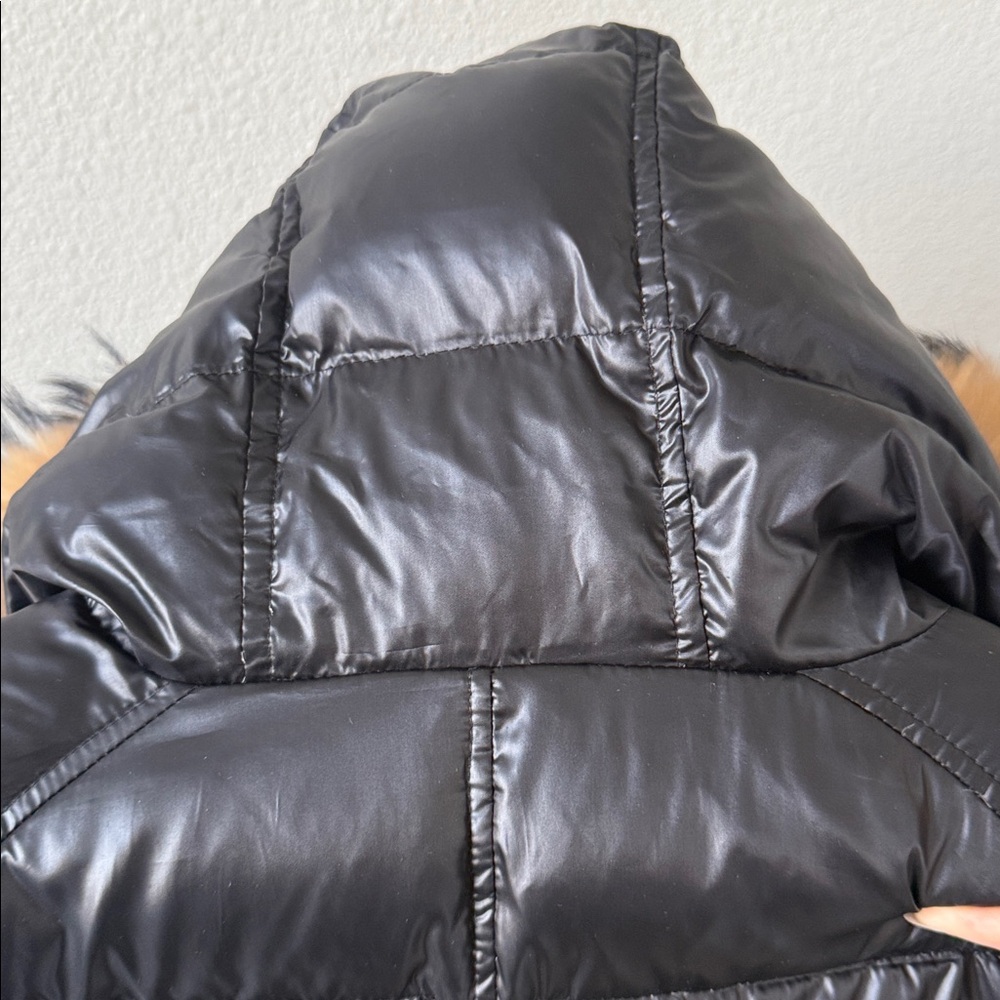 SAM. Black Shiny Blake Down Puffer Racoon Tan Fur Hood Thumb Hole Cuff XS - Picture 13 of 16